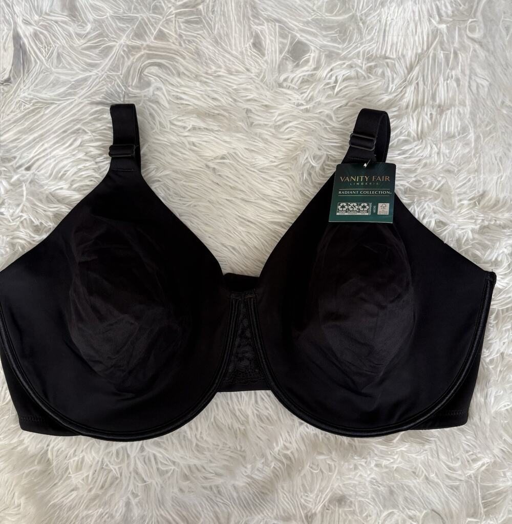 Vanity Fair 44DDD “Radiant Collection” Black Underwire Bra. New W/tags.